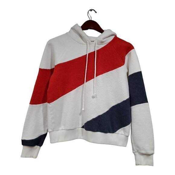Faherty Vista Reverse Terry Knit Pullover Hoodie Red Blue White Sz XS Lt. Stains - Picture 1 of 16